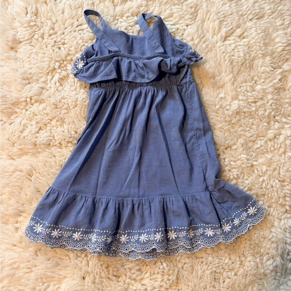 Old Navy Blue Dress with White Floral Trim